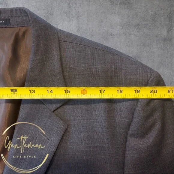 ALFANI Mens Blazer Sport Coat Two Button Jacket Plaid 46R WOOL Brown Suits